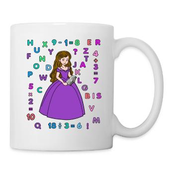 Princess with book, numbers alphabet school beginner - Mug - white - Right