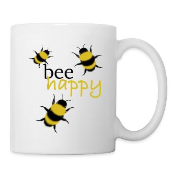 bee happy - Sei glücklich, fröhlich, Bienen, Natur - Tasse - Weiß - Rechts