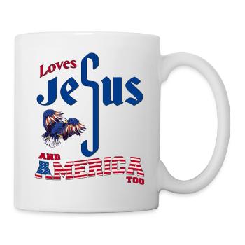 Aime Jésus et l’Amérique aussi, drapeau des États-Unis et 4ème - Mug blanc - blanc - Droite