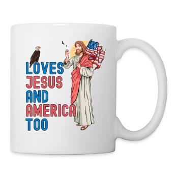 Loves Jesus and America Too Jesus w USA Flag for - Mug - white - Right
