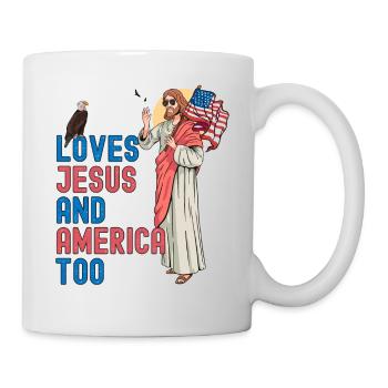 Liebt Jesus und Amerika auch Lustige Jesus-Sonnenbrille - Tasse - Weiß - Rechts