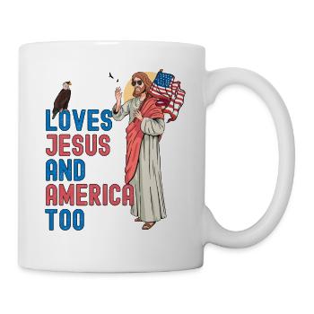 Loves Jesus and America Too Funny Jesus sunglass - Mug - white - Right
