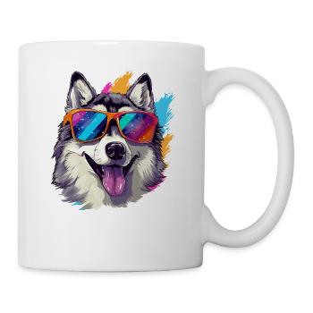 Cooler Alaskan Malamute Hund mit Sonnenbrille - Tasse - Weiß - Rechts