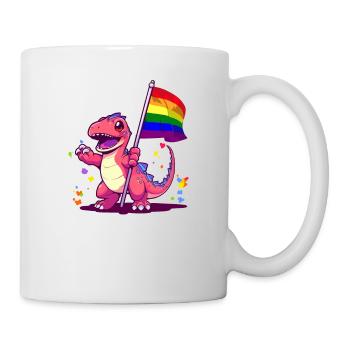 Pink Dinosaur With Flag Rainbow Transgender Humor - Mug - white - Right
