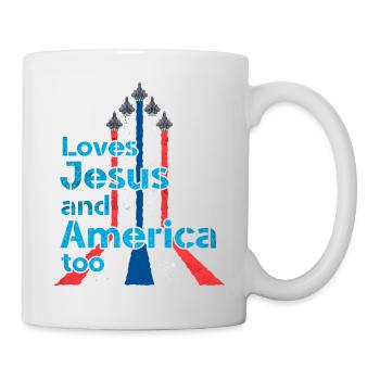 Aime Jésus et l’Amérique aussi avec Fighter Jet Red - Mug blanc - blanc - Droite