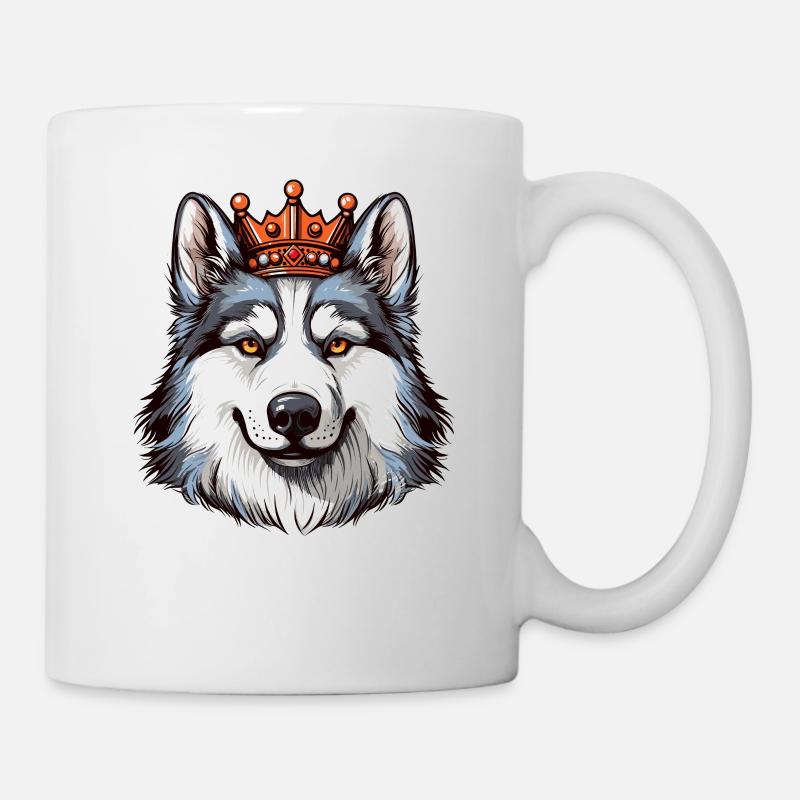 Alaskan Malamute Cool Dog Wearing Kings Crown - Mug - white
