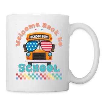 Willkommen zurück in der Schule Lustiger Schulbus mit Vintage - Tasse - Weiß - Rechts
