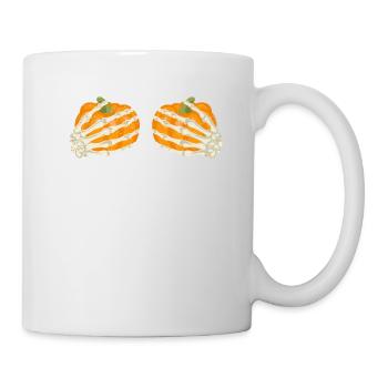 Skelett Kürbis Brüste Hand Lustige Halloween - Tasse - Weiß - Rechts