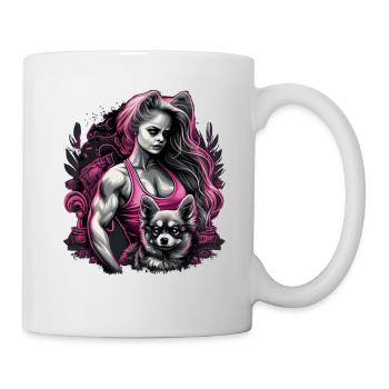 Pink Chihuahua | Fitness Girl Gym Sport Dumbbell - Mug - white - Right