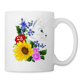 Katze Kater Kitten Blumen Blüten Katzen Cat - Tasse - Weiß - Rechts