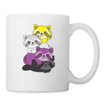Nonbinary Flag Pride LGBTQ Mignon Raccoon Stack - Mug blanc - blanc - Droite