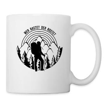 Wer rastet der rostet - Wandern Berge Gebirge Wald - Tasse - Weiß - Rechts