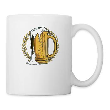 Verre à bière dans une couronne de laurier - alcool de bière - Mug blanc - blanc - Droite