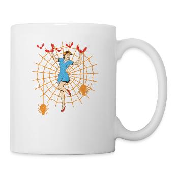 Retro Pin Up Girl gefangen im Spinnennetz Vintage - Tasse - Weiß - Rechts