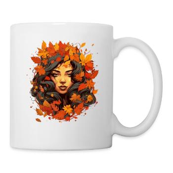 Herbst Frau Natur Blätter Jahreszeit - Tasse - Weiß - Rechts