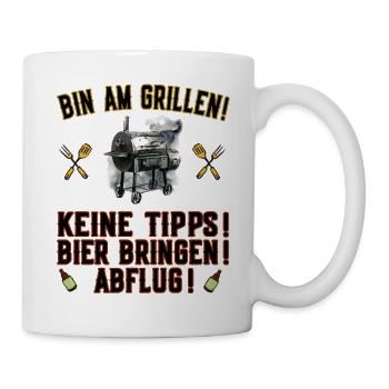 Bin am Grillen - Bier bringen - Smoken und Grillen - Tasse - Weiß - Rechts