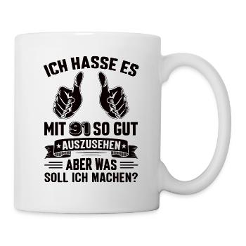 91 Geburtstag 91 Jahre 91 Lebensjahr 91 Lebenalter - Tasse - Weiß - Rechts
