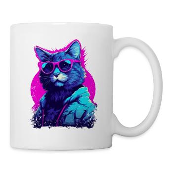 Vaporwave Aesthetic Cat portant des lunettes de soleil - Mug blanc - blanc - Droite