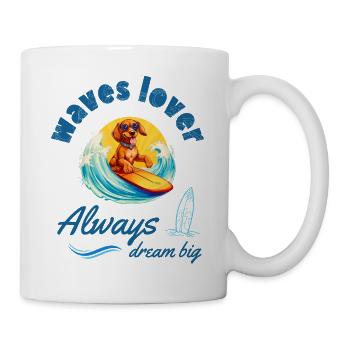 Toujours rêver grand: teckel cool surfe grosse vague - Mug blanc - blanc - Droite