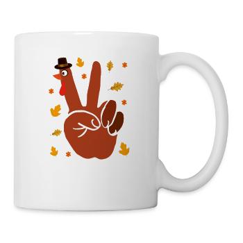 Thanksgiving Day Türkei Hand Peace Sign Funny - Tasse - Weiß - Rechts
