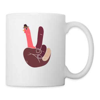 Thanksgiving Day Türkei Hand Peace Sign Funny - Tasse - Weiß - Rechts