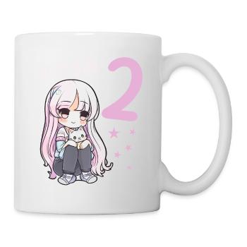 2 Jahre Mädchen Anime Kawaii Katze 2. Geburtstag - Tasse - Weiß - Rechts