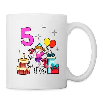 With Unicorn - Girl's Birthday 5 Years - Mug - white - Right