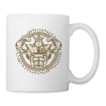 Muscular Viking bodybuilding design with runes - Mug - white - Right