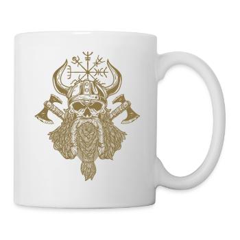 Wikinger Krieger Schädel Bart Äxten Runen Vegvisir - Tasse - Weiß - Rechts