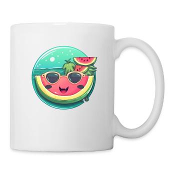 Pastèque d’été avec lunettes de soleil dans la mer - Mug blanc - blanc - Droite