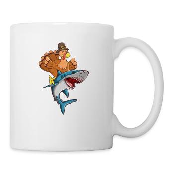 Thanksgiving Day Türkei Reiten Hai Lustige Herbst - Tasse - Weiß - Rechts