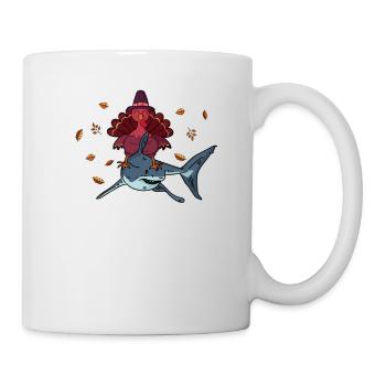Jour de Thanksgiving Turquie Équitation Requin Drôle d’automne - Mug blanc - blanc - Droite