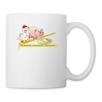Polizeilinie nicht überschreiten Schwein Huhn Ei - Tasse - Weiß - Rechts