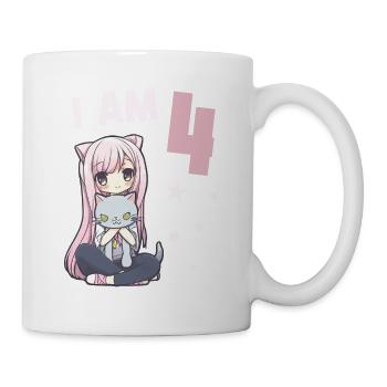 4 ans Fille Anime Kawaii Cat 4ème anniversaire - Mug blanc - blanc - Droite