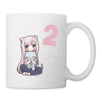2 Jahre Mädchen Anime Kawaii Katze 2. Geburtstag - Tasse - Weiß - Rechts