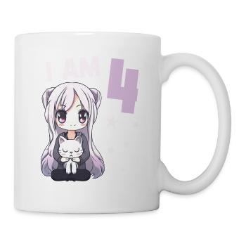 4 ans Fille Anime Kawaii Cat 4ème anniversaire - Mug blanc - blanc - Droite