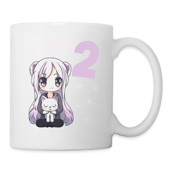 2 Jahre Mädchen Anime Kawaii Katze 2. Geburtstag - Tasse - Weiß - Rechts