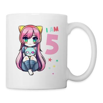 5 Years Girl Anime Kawaii Cat 5th Birthday - Mug - white - Right
