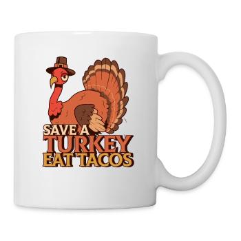 Save A Turkey Mangez des tacos mexicains drôles de Thanksgiving - Mug blanc - blanc - Droite