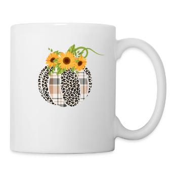 Leopard Plaid Kürbis Erntedank Halloween Herbst - Tasse - Weiß - Rechts