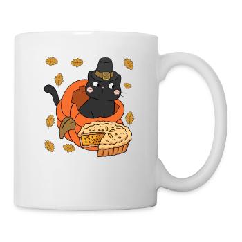 Pilgrim Black Cat Kürbiskuchen Thanksgiving Day - Tasse - Weiß - Rechts