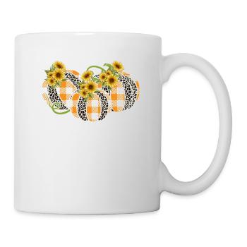 Leopard Plaid Kürbis Erntedank Halloween Herbst - Tasse - Weiß - Rechts