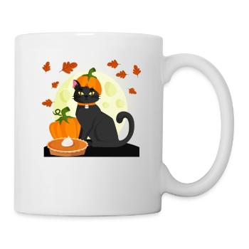 Pilgrim Black Cat Kürbiskuchen Thanksgiving Day - Tasse - Weiß - Rechts