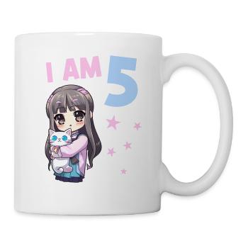 5 Years Girl Anime Kawaii Cat 5th Birthday - Mug - white - Right