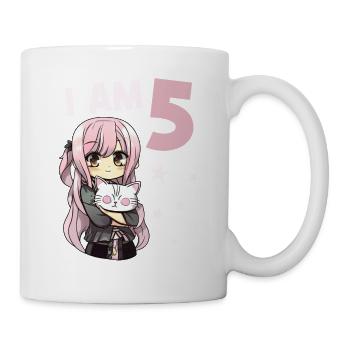 5 Years Girl Anime Kawaii Cat 5th Birthday - Mug - white - Right