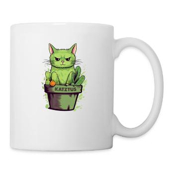 Katztus Katze im Blumentopf mit Kaktus - Tasse - Weiß - Rechts