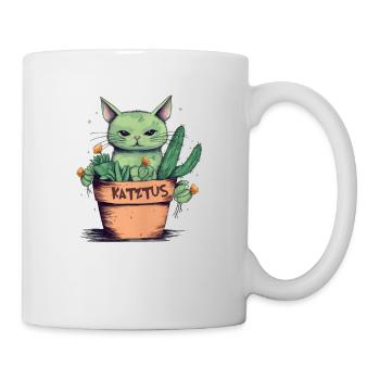 Katztus Katze im Blumentopf mit Kaktus - Tasse - Weiß - Rechts