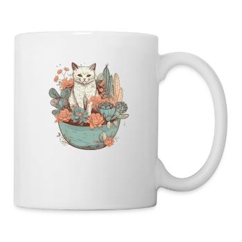 Chat dessiné dans un pot de fleurs - Mug blanc - blanc - Droite