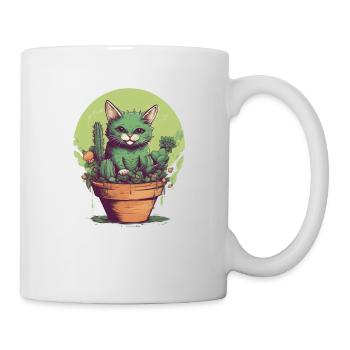 Green cat in pot with green plants - Mug - white - Right