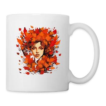 Herbst Frau Natur Blätter Jahreszeit - Tasse - Weiß - Rechts